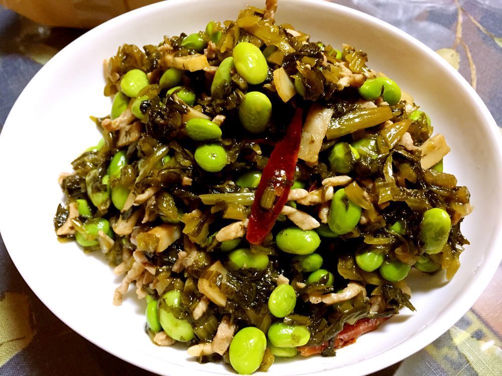 毛豆子肉絲炒鹹菜